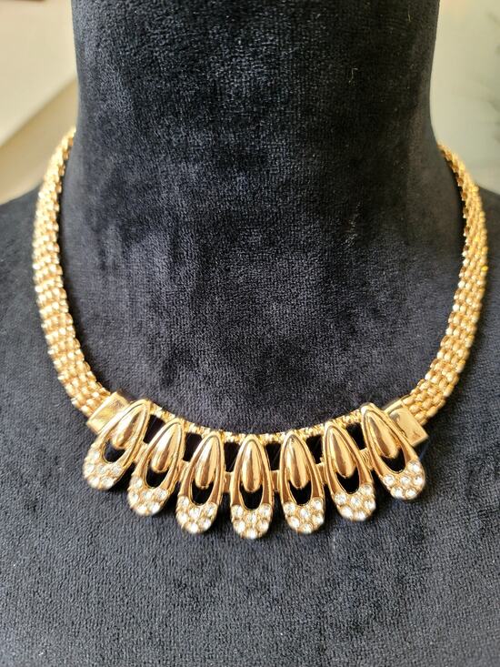Unbranded Jewelry - Vintage Gold Tone Rhinestone Bib Necklace Lightweight Statement Collar Retro